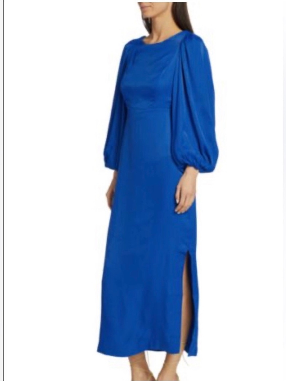 Farm rio Cobalt Blue Long Sleeve Midi Dress with Side Slit backless